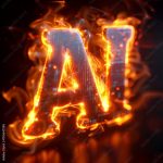The letters "AI" appear in a glowing, fiery design against a dark background, suggesting the concept of artificial intelligence.